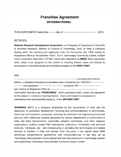 international franchise development agreement