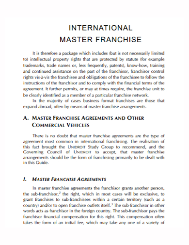 international master franchise agreement
