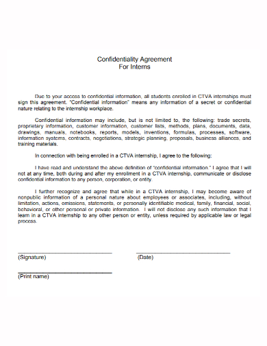 internship confidentiality agreement