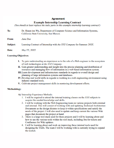 internship learning contract agreement