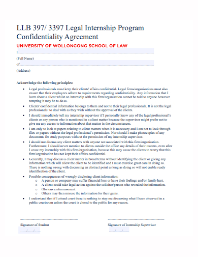 internship program confidentiality agreement