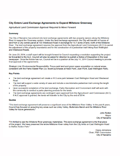 land exchange agreement summary