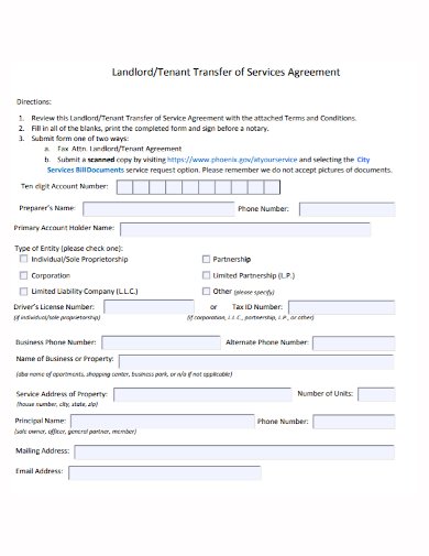 landlord tenant transfer service agreement