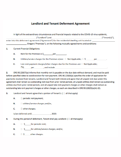 landlord and tenant deferment agreement