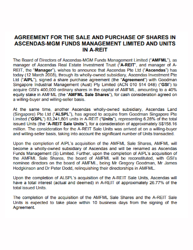 management purchase and sale of shares agreement