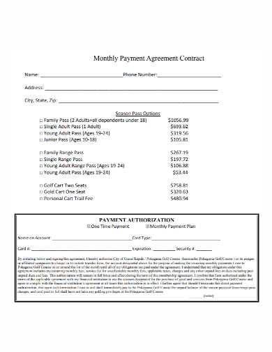 monthly payment authorization contract