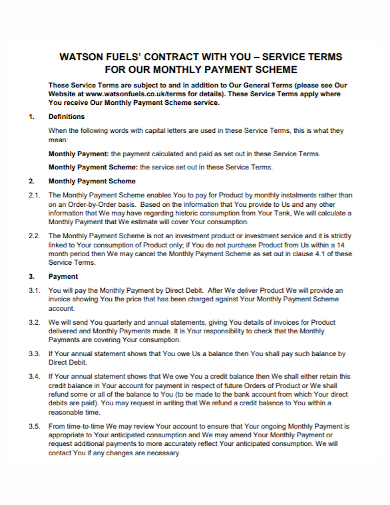 monthly payment scheme contract