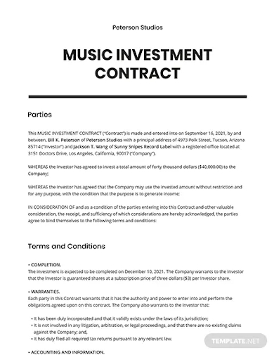 music investment contract template