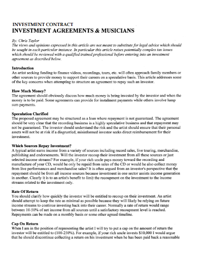 music investment contract