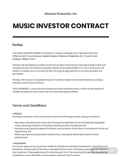 music investor contract template