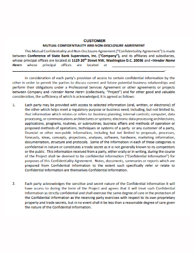 mutual customer confidentiality agreement