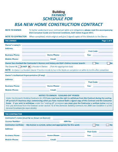 new building contract payment schedule