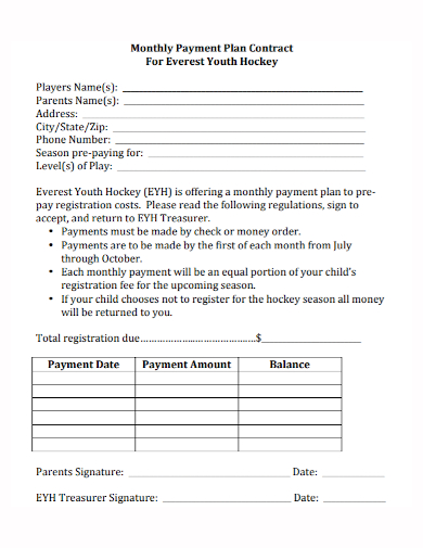 parents monthly payment contract
