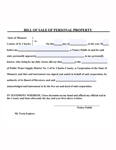 personal property bill of sale for corporations