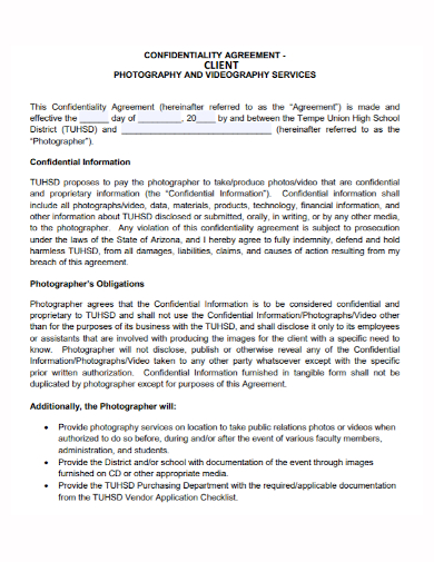 photography client service confidential agreement