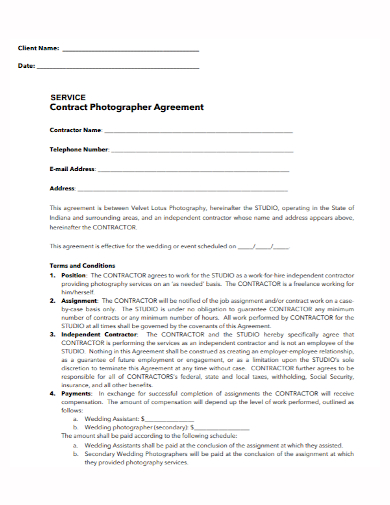 photography client service contract agreement