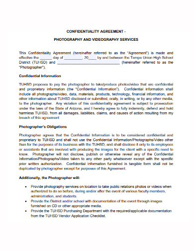 photography service confidentiality agreement