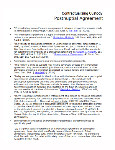 postnuptial custody contract agreement