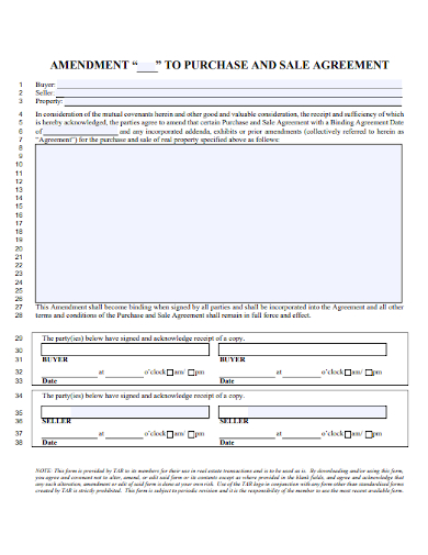 printable amendment to purchase and sale agreement