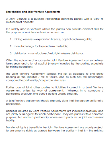 printable joint venture shareholders agreement
