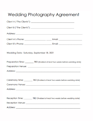 professional wedding photography agreement