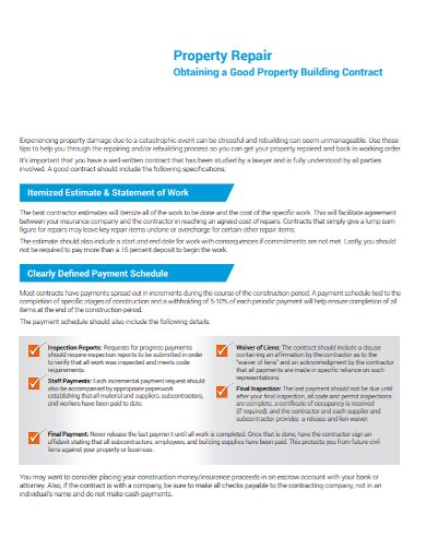 property building contract payment schedule