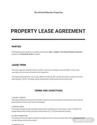 property lease agreement template