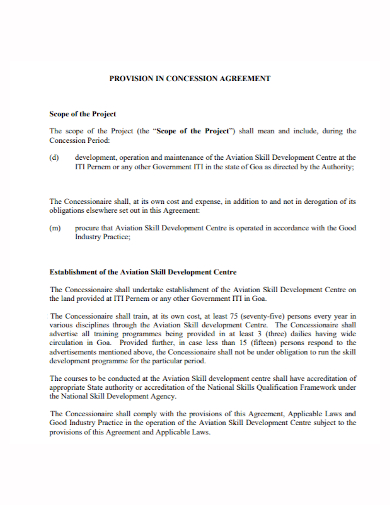provision concession agreement