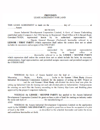 provision of land lease agreement