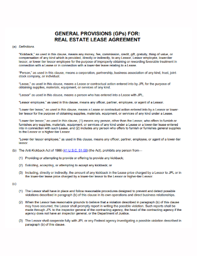 provision of real estate lease agreement