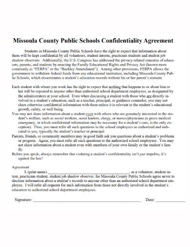 public school confidentiality agreement