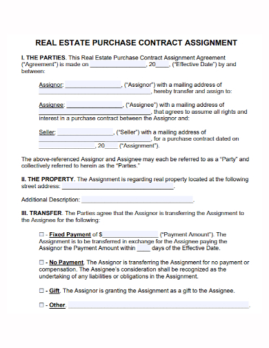real estate assignment purchase contract