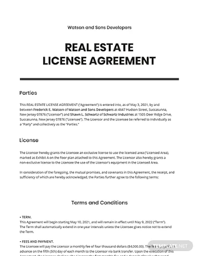 real estate license agreement template