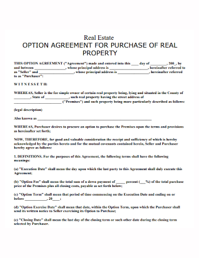 real estate property purchase option agreement