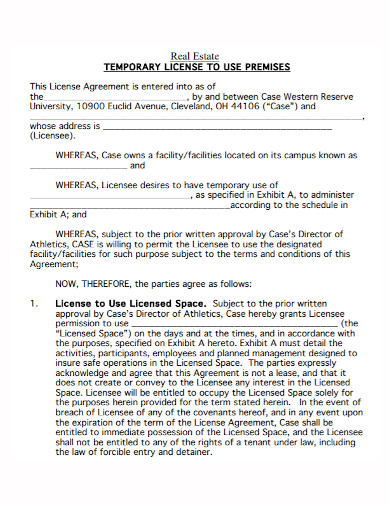 real estate temporary license agreement