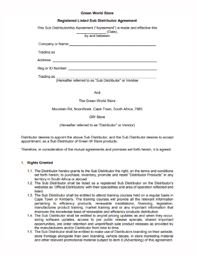 registered sub distributor agreement