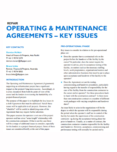 repair operating and maintenance agreement