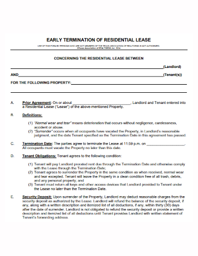 residential lease early termination agreement