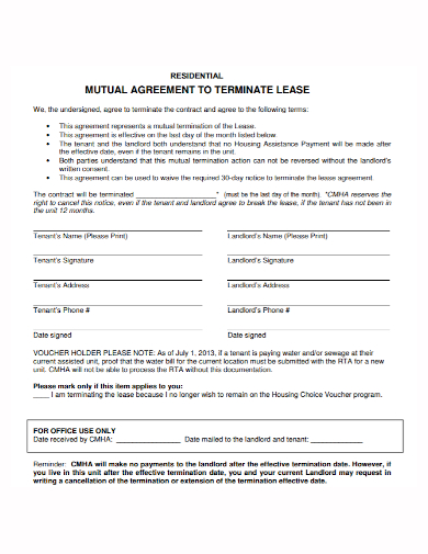 residential lease mutual termination agreement