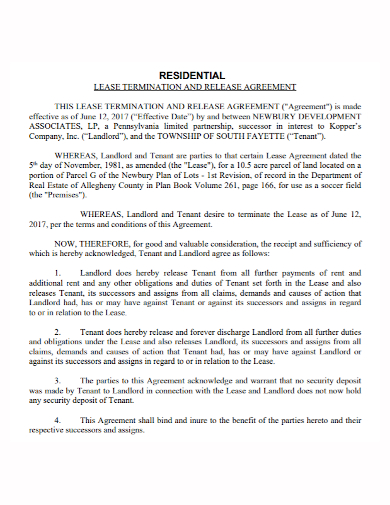 residential lease termination release agreement