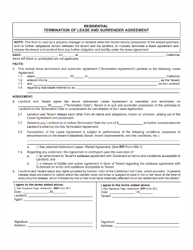 residential lease termination surrender agreement