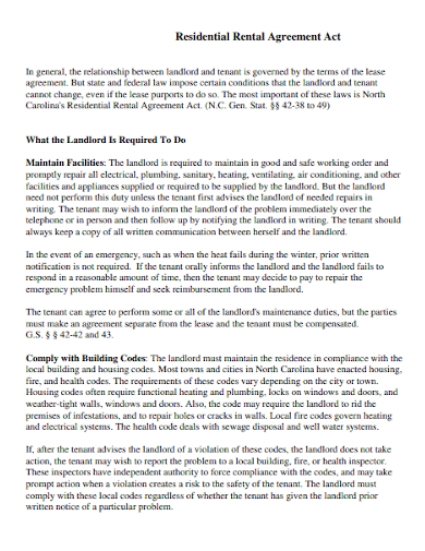 residential rental lease agreement act