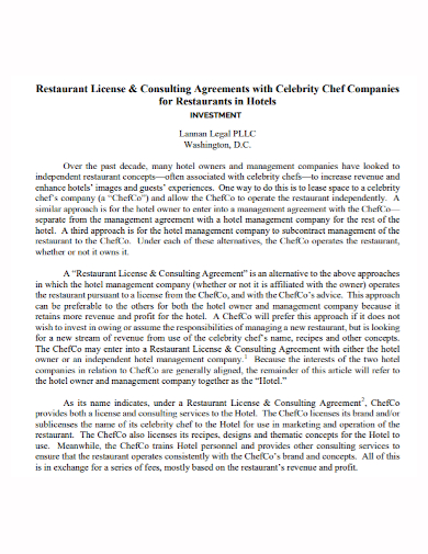 restaurant license investment agreement