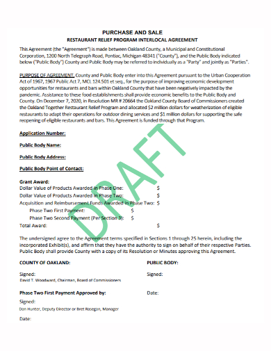restaurant program sale and purchase agreement