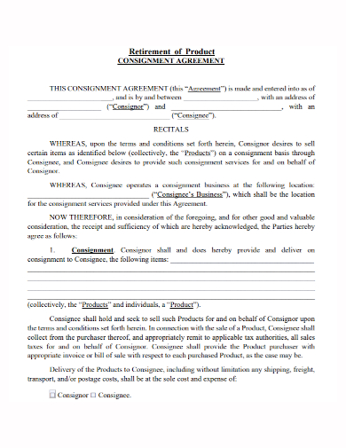 retirement of product consignment agreement