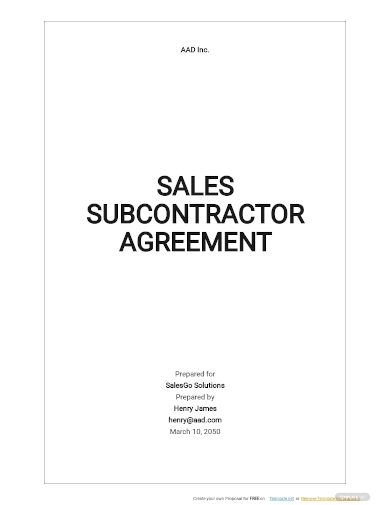 sales subcontractor agreement template