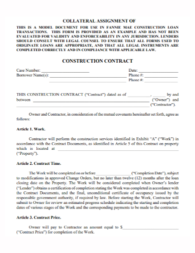 sample assignment of construction contract