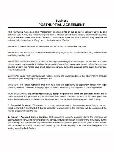 sample business postnuptial agreement