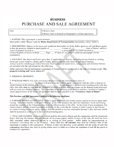 sample business purchase and sale agreement