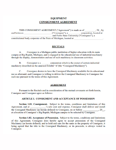 sample equipment consignment agreement